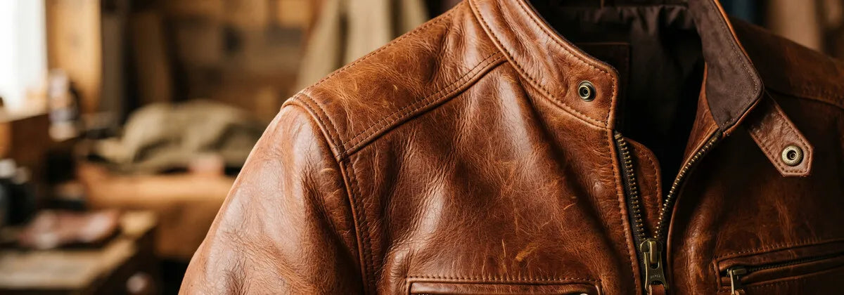 Vestes en cuir marron pour homme — Cuir d'agneau véritable