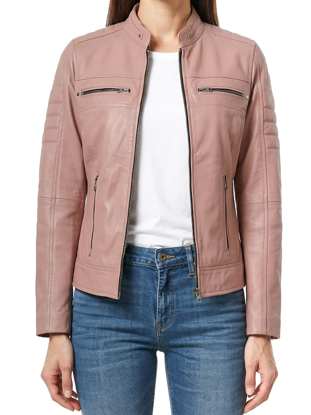 Café Racer-skinnjacka rosa (Femme)