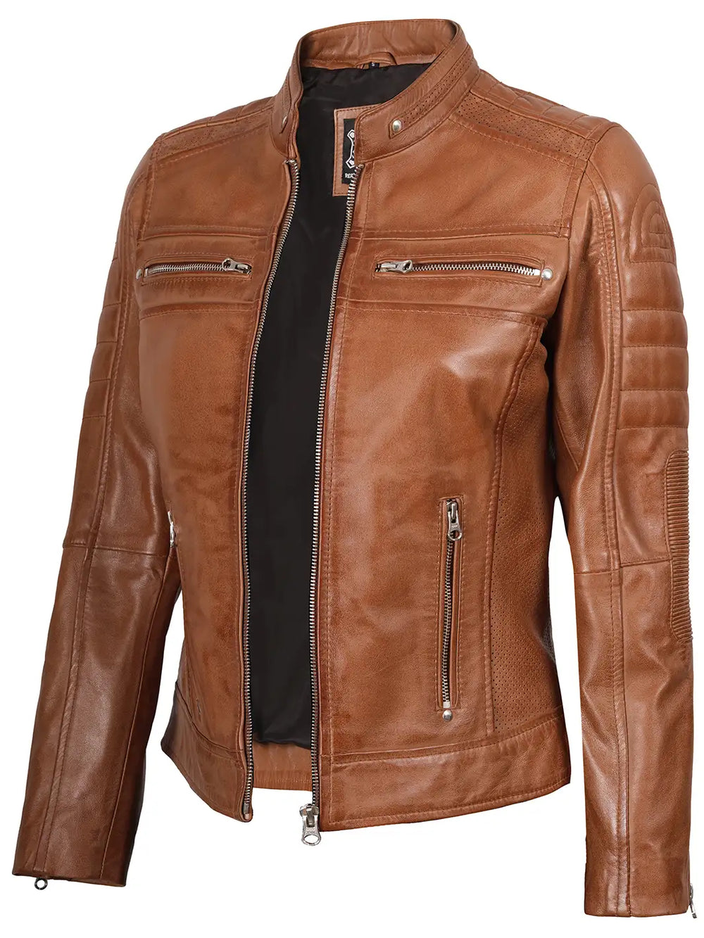 Womens Tan Brown Motorcycle Real Leather Jacket – Decrum