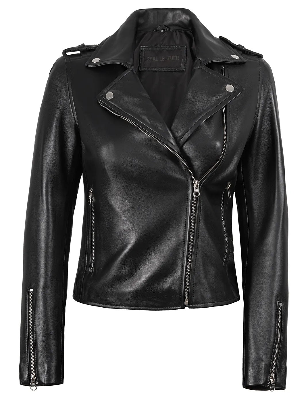 Black Asymmetrical Leather Motorcycle Jacket