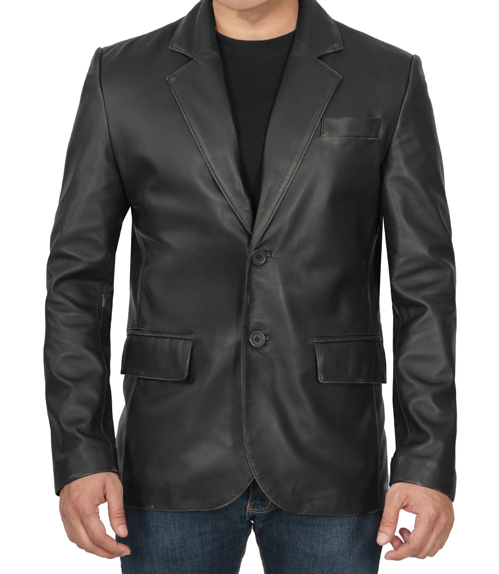 Black Leather Blazer Jacket