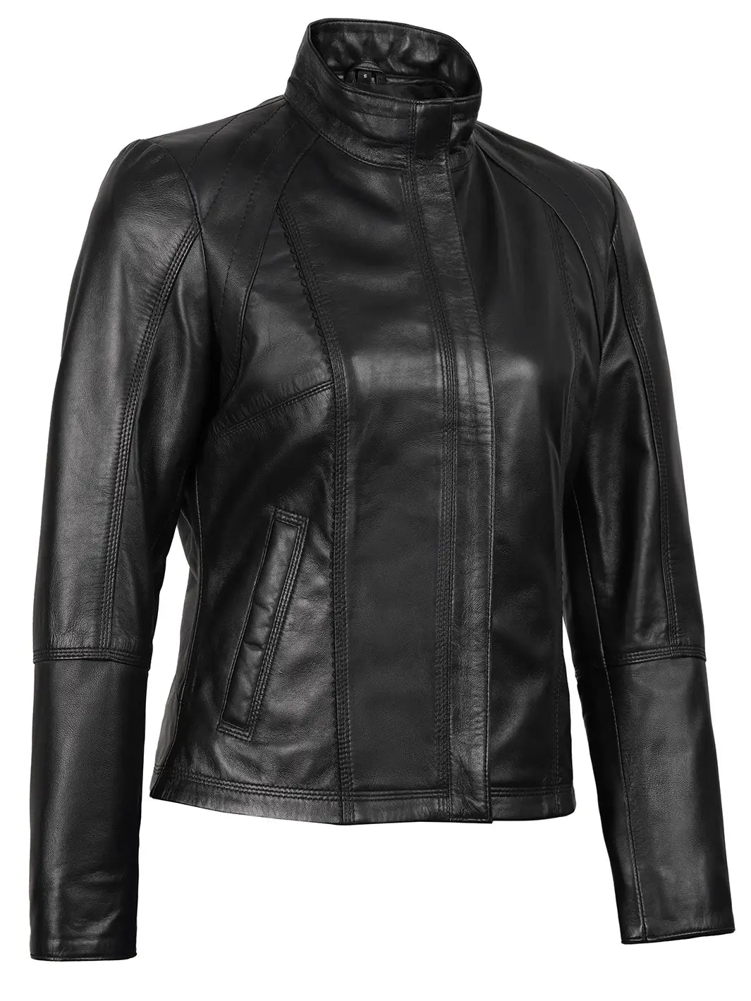 Black Leather Cafe Racer Biker Jacket for womens