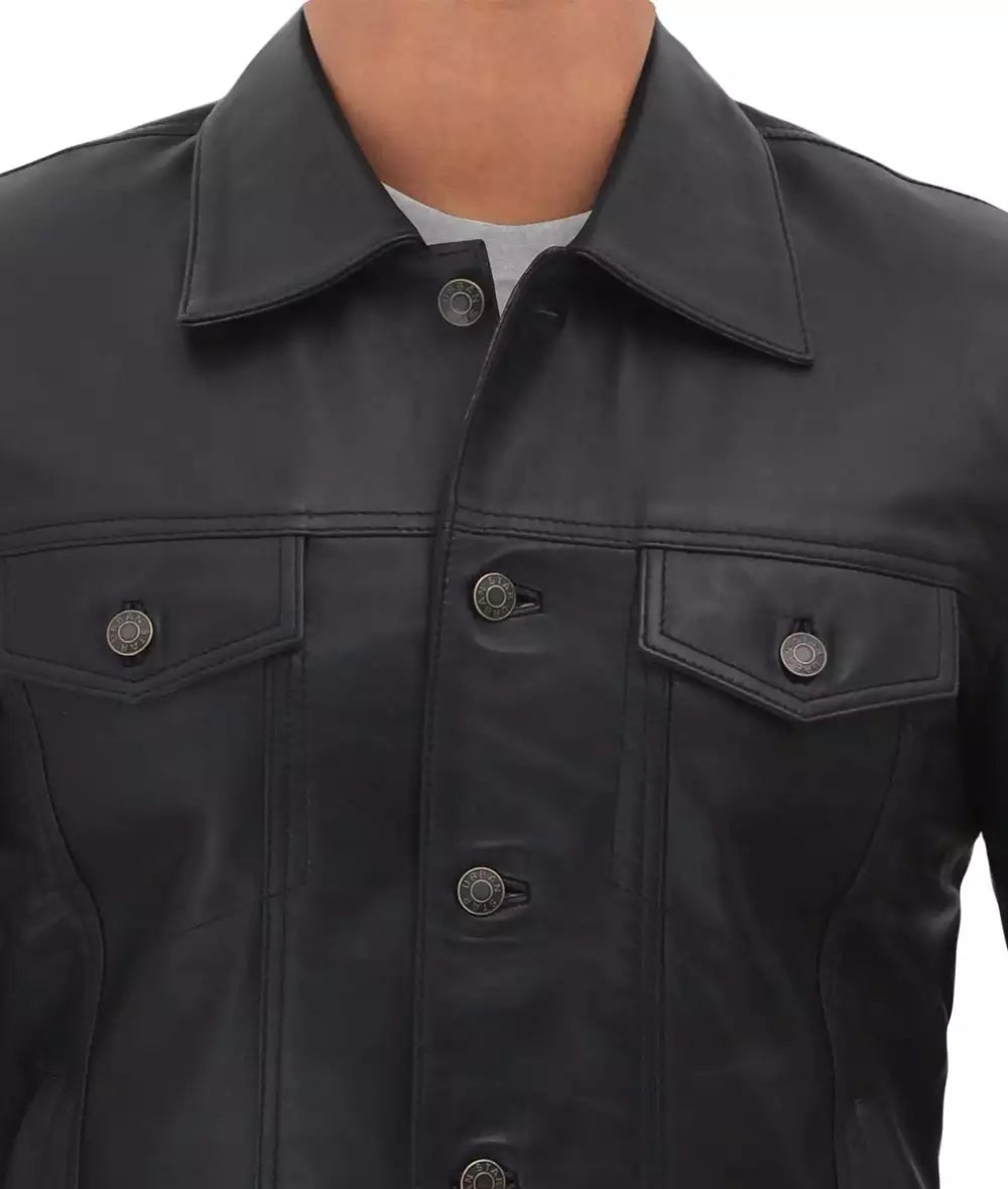 Black Leather Trucker Jacket