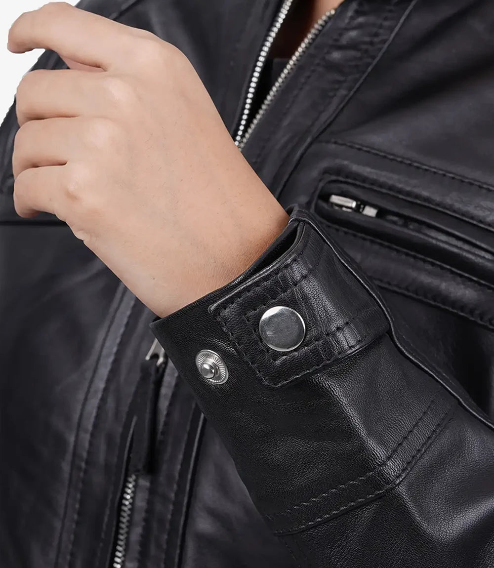 Black Quilted Cafe Racer Leather Jacket Women 