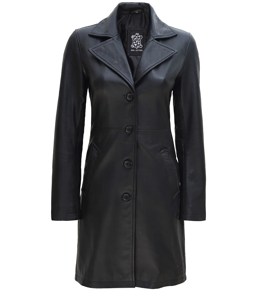 Black leather coat womens