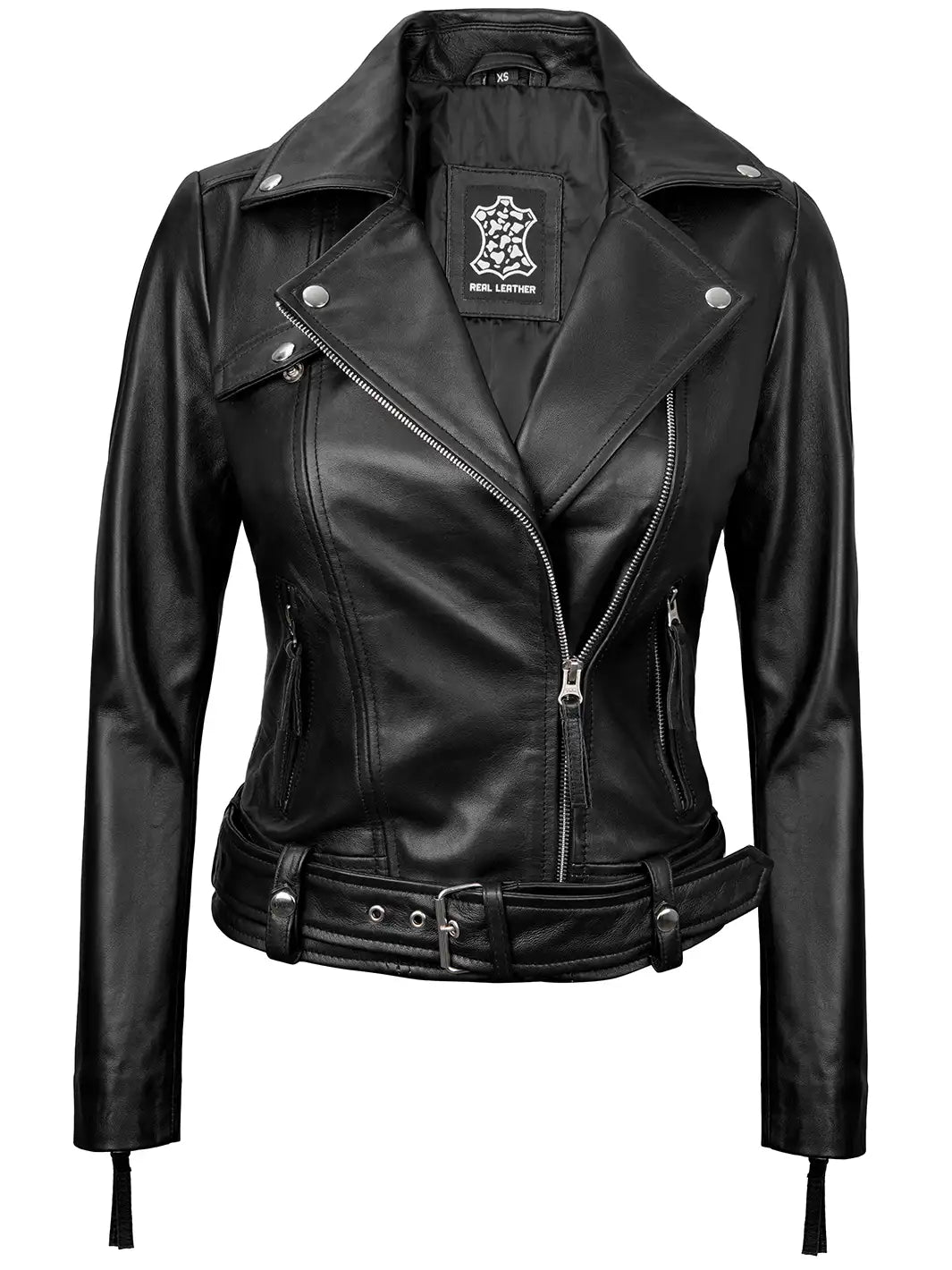 Black leather biker jacket