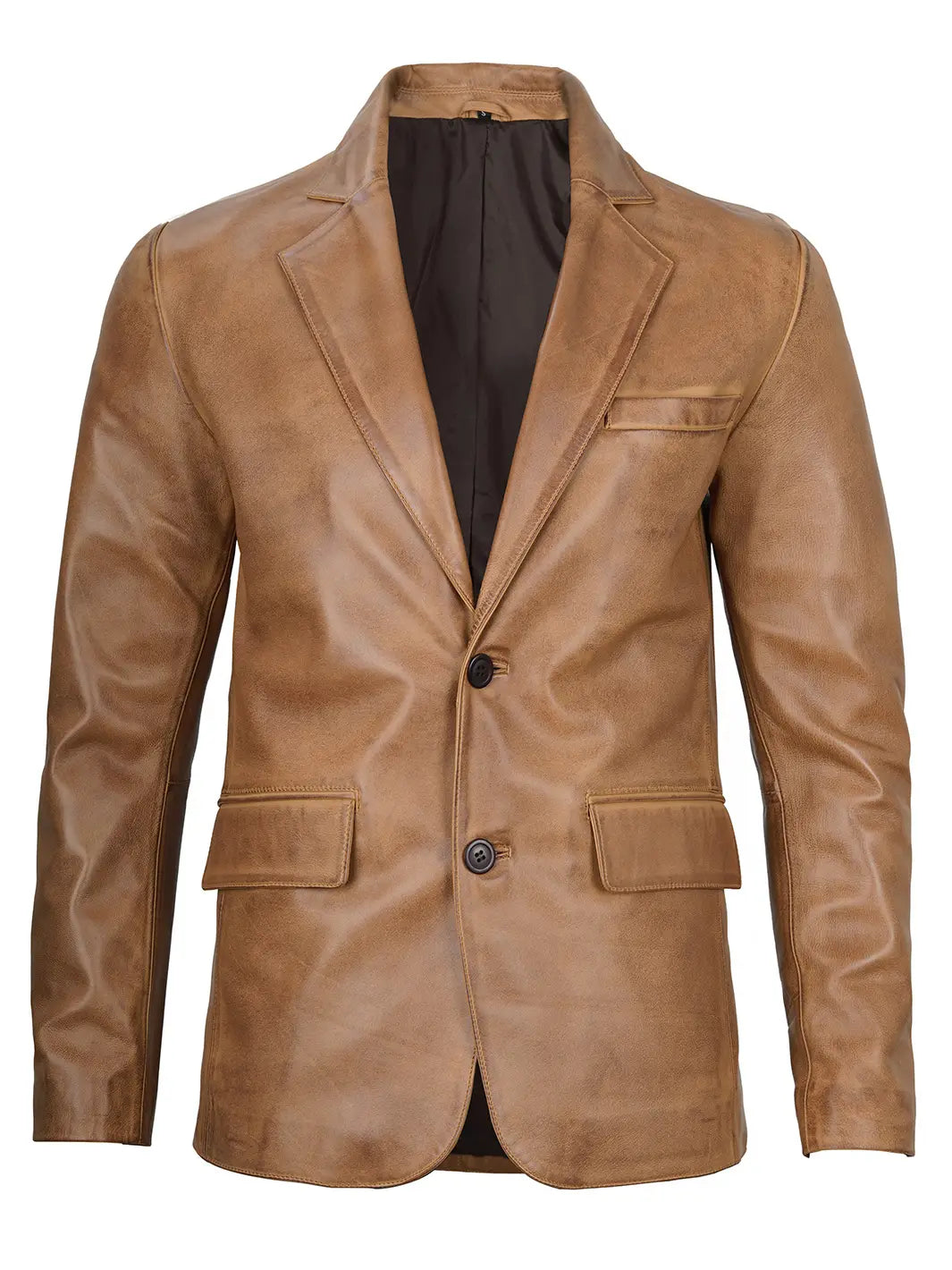 Camel brown leather blazer mens