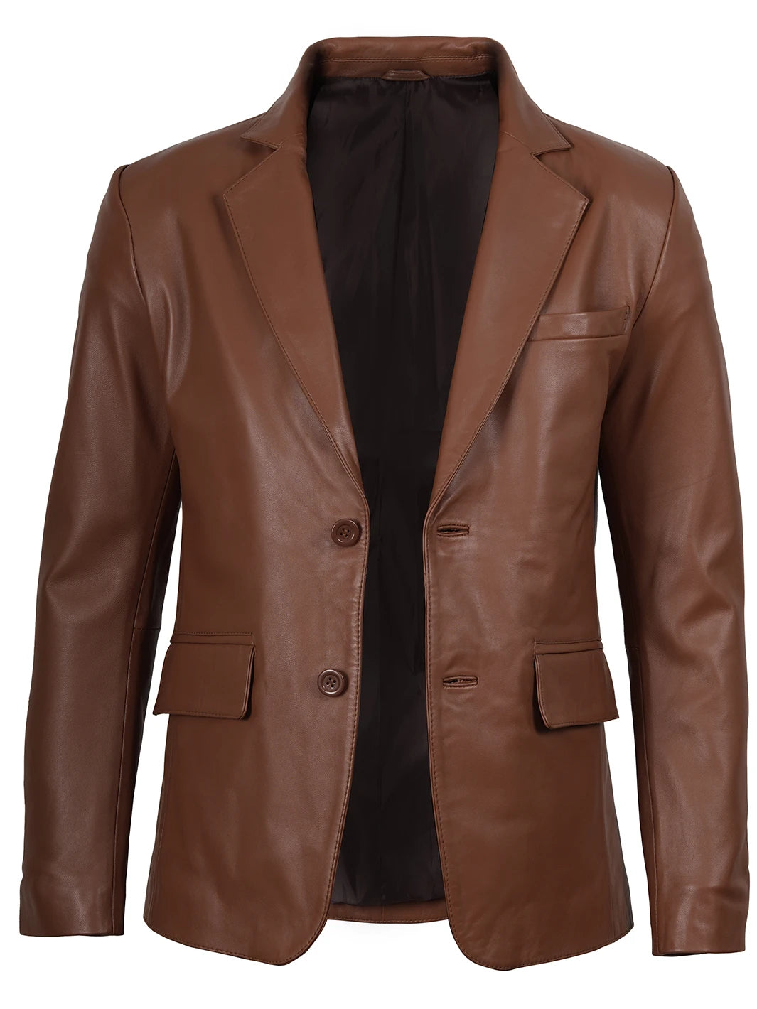Cognac Brown Real Leather Blazer for Men
