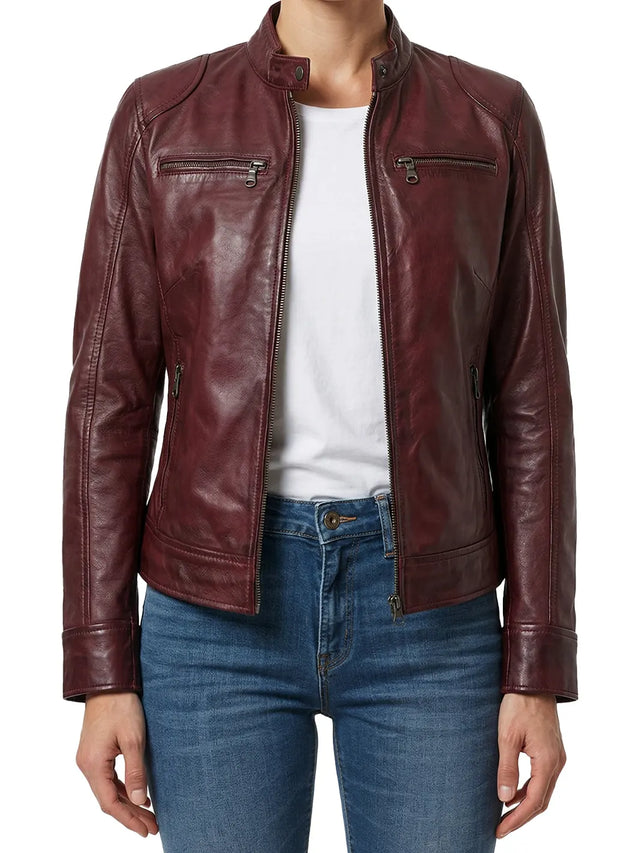 Blouson Café Racer, bordeaux pour femme