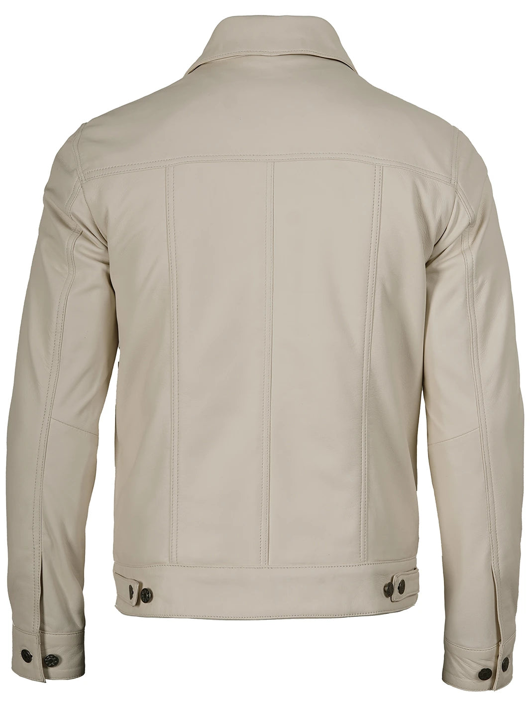 Fernando Mens Off White Leather Trucker Jacket