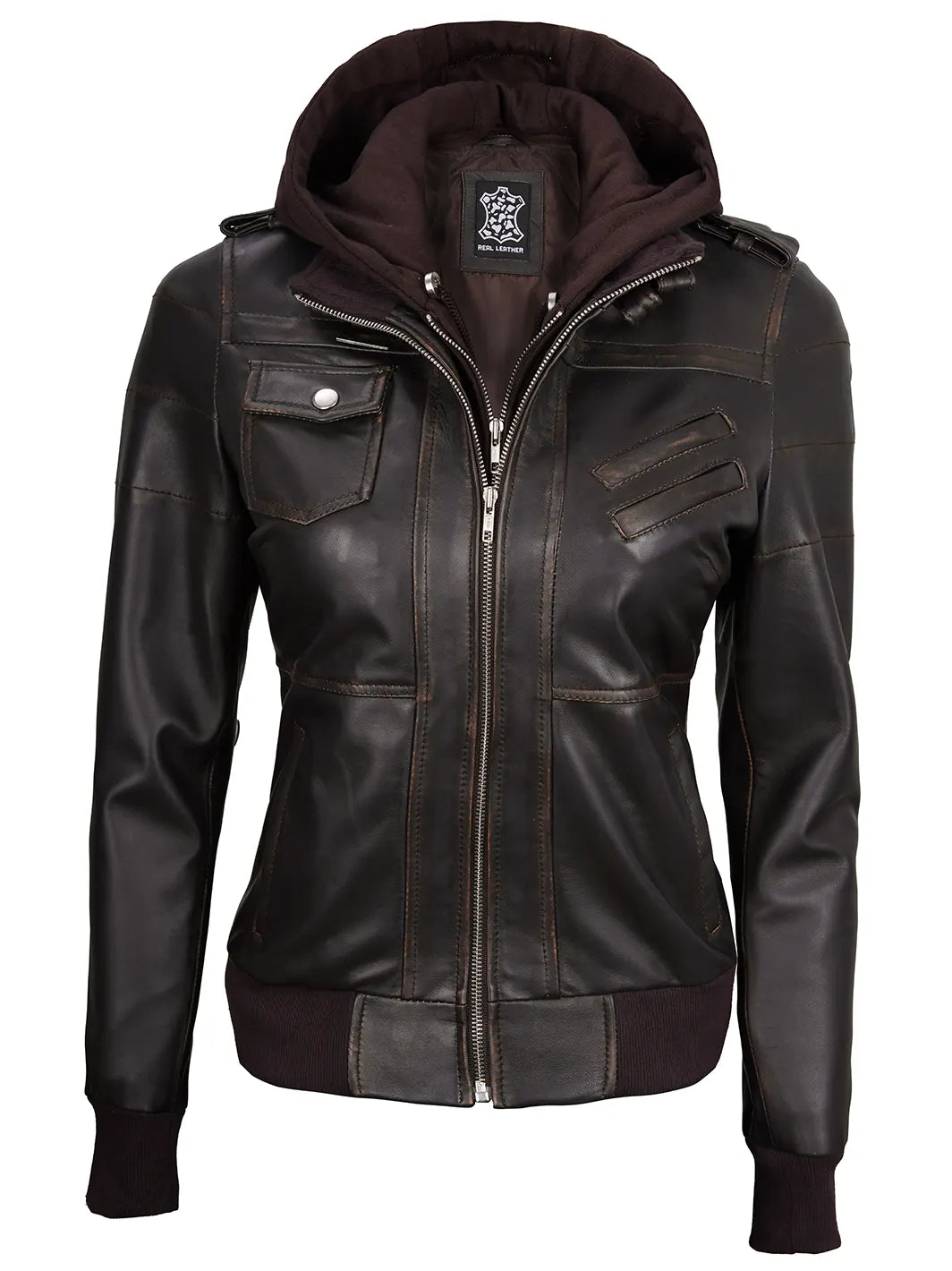 Hooded leather bomber jacket