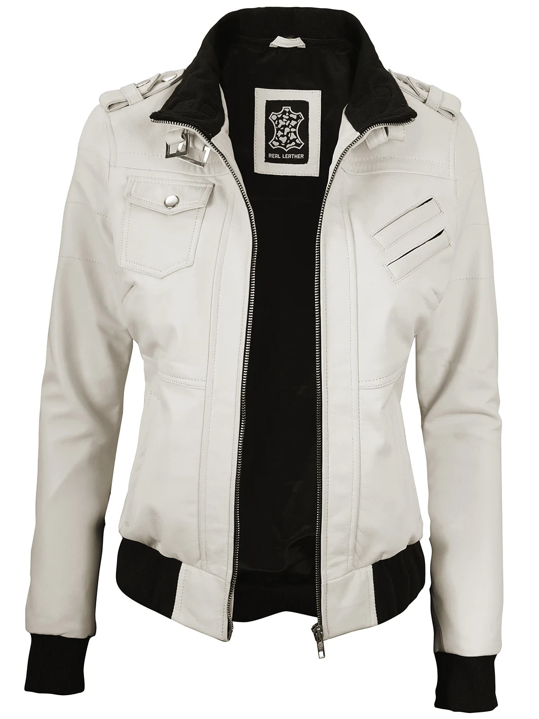 Hooded leather jacket women