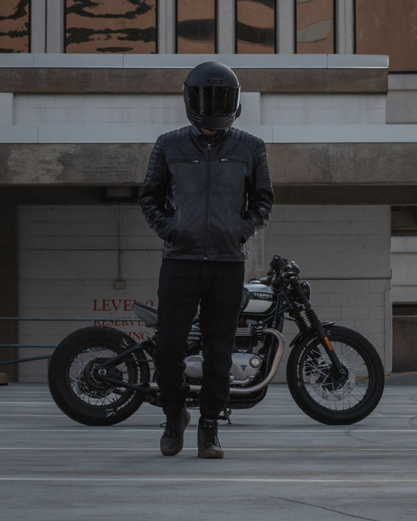 Veste de motard en cuir noir pour homme – Épaules rembourrées 
