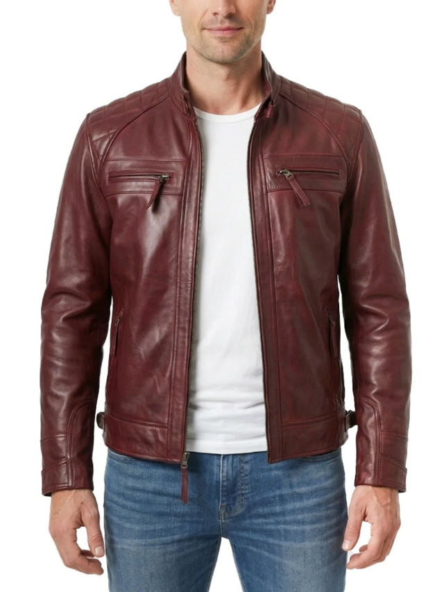 Blouson Biker matelassé, bordeaux pour homme