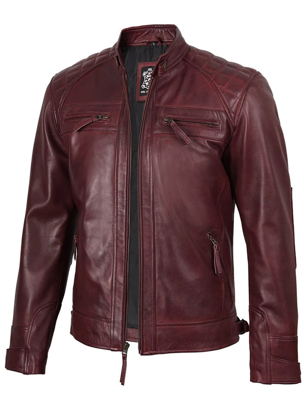 Veste de moto en cuir ciré Johnson Maroon 
