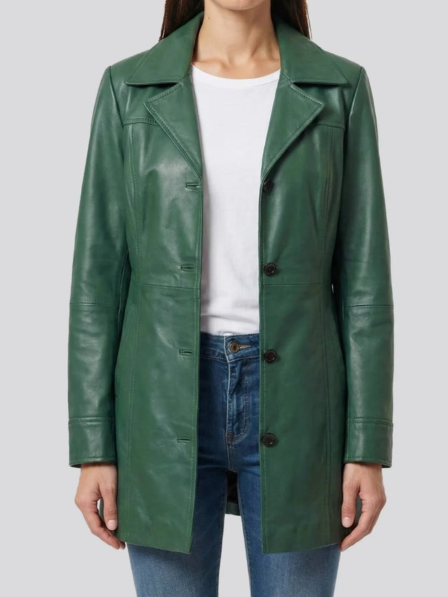 Car coat i skinn grönt (Femme)