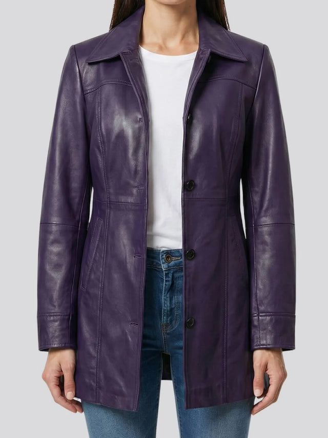 Car coat i skinn lila (Femme)