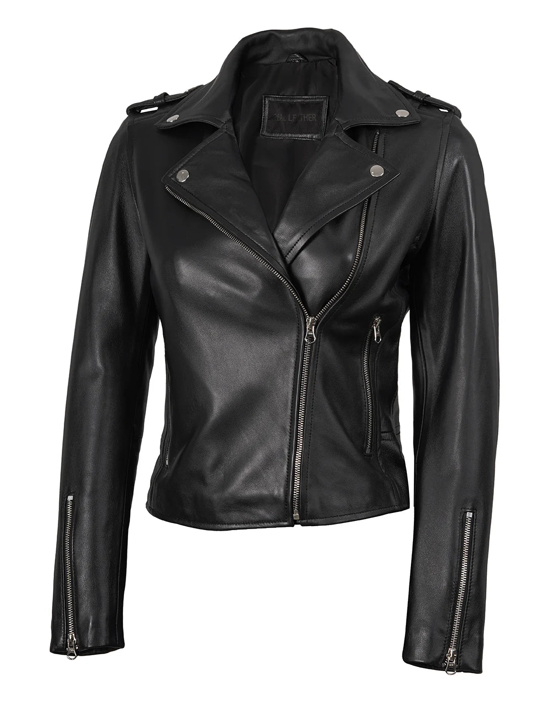 Kirsten Women's Black Asymmetrical Leather Motorcycle Jacket