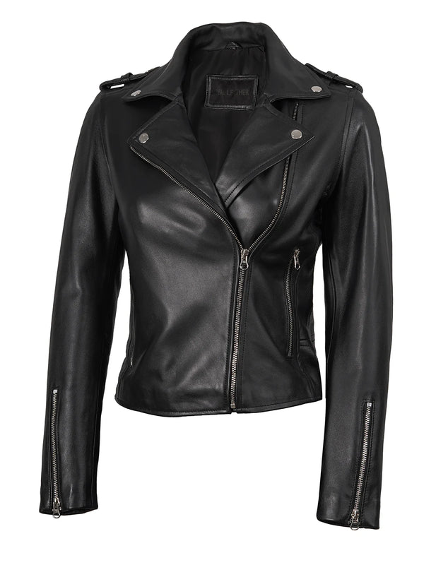 Kirsten Women's Black Asymmetrical Leather Motorcycle Jacket