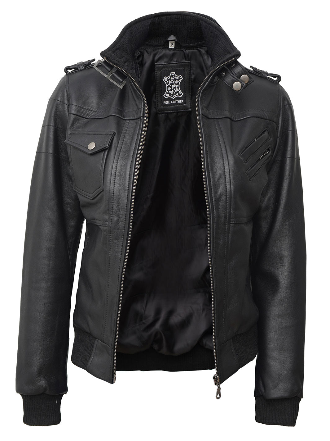 Hooded Leather Jacket Women