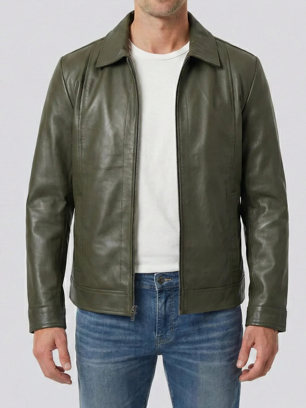 Veste en cuir blanche Harrington pour homme – Decrum