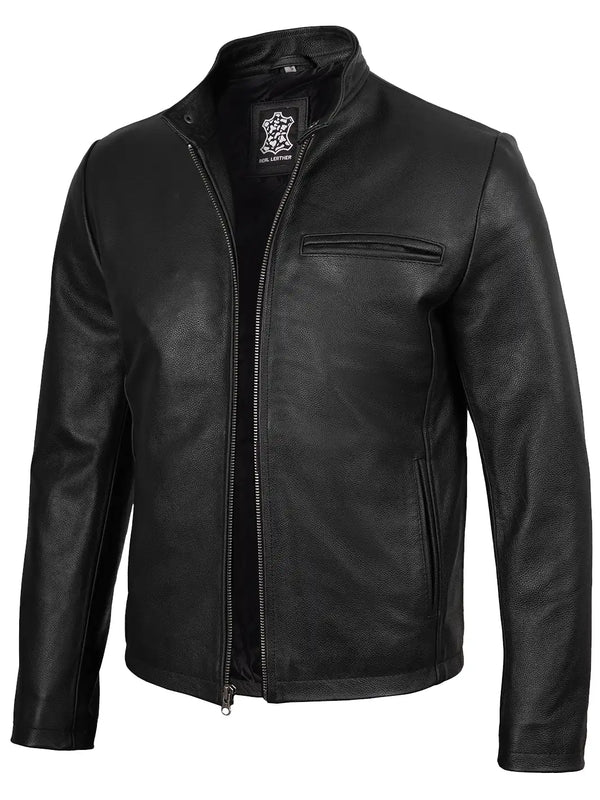 Men’s Black Cowhide Leather Cafe Racer Jacket