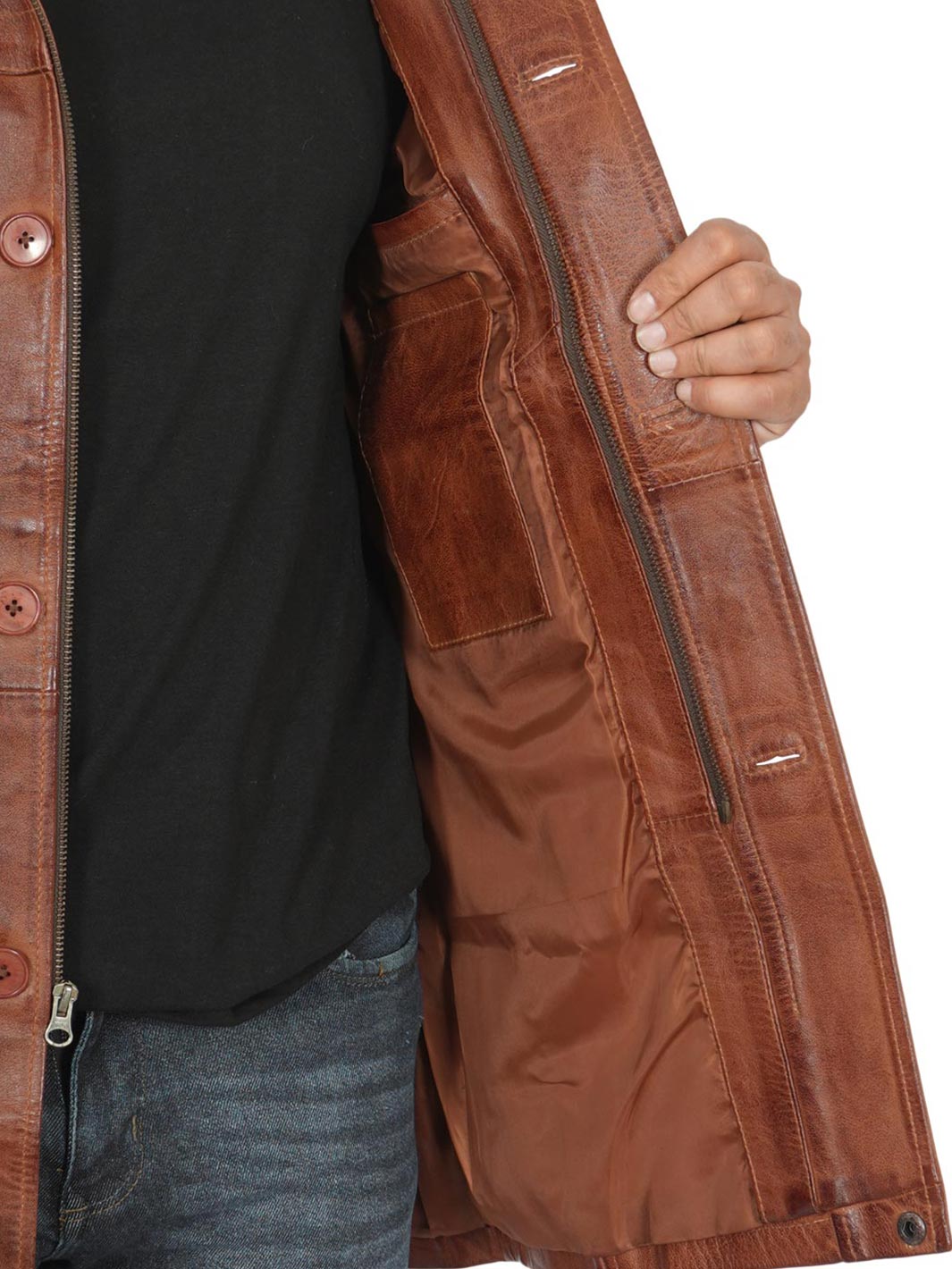 Bristol Men Cognac Leather Coat