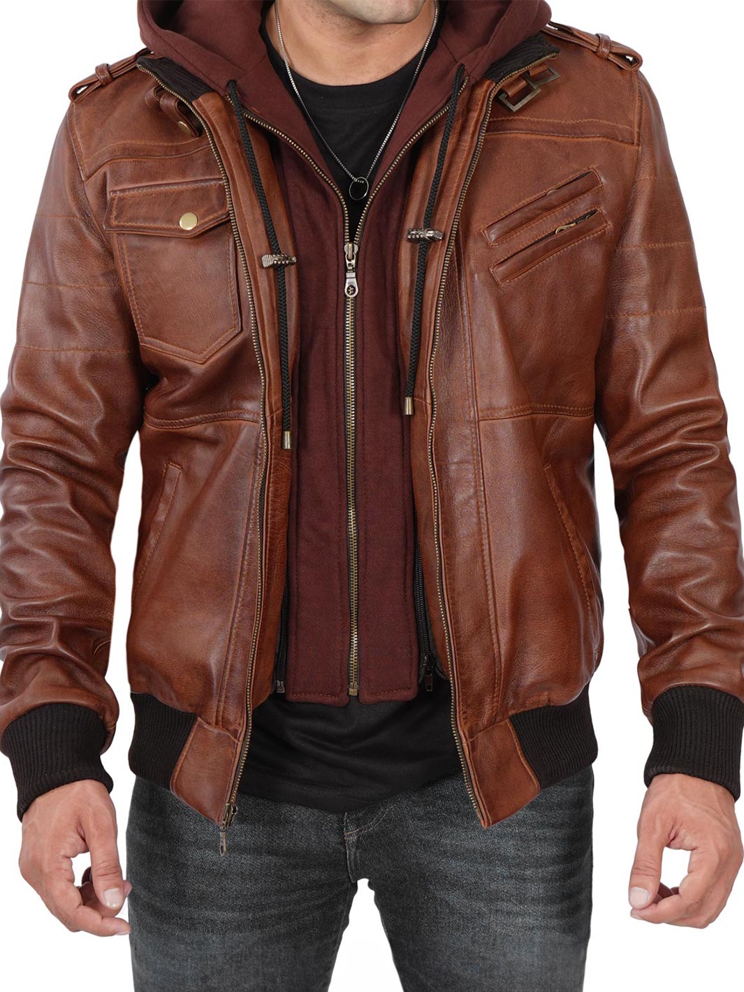 Mens Cognac Real Lambskin Leather Jacket