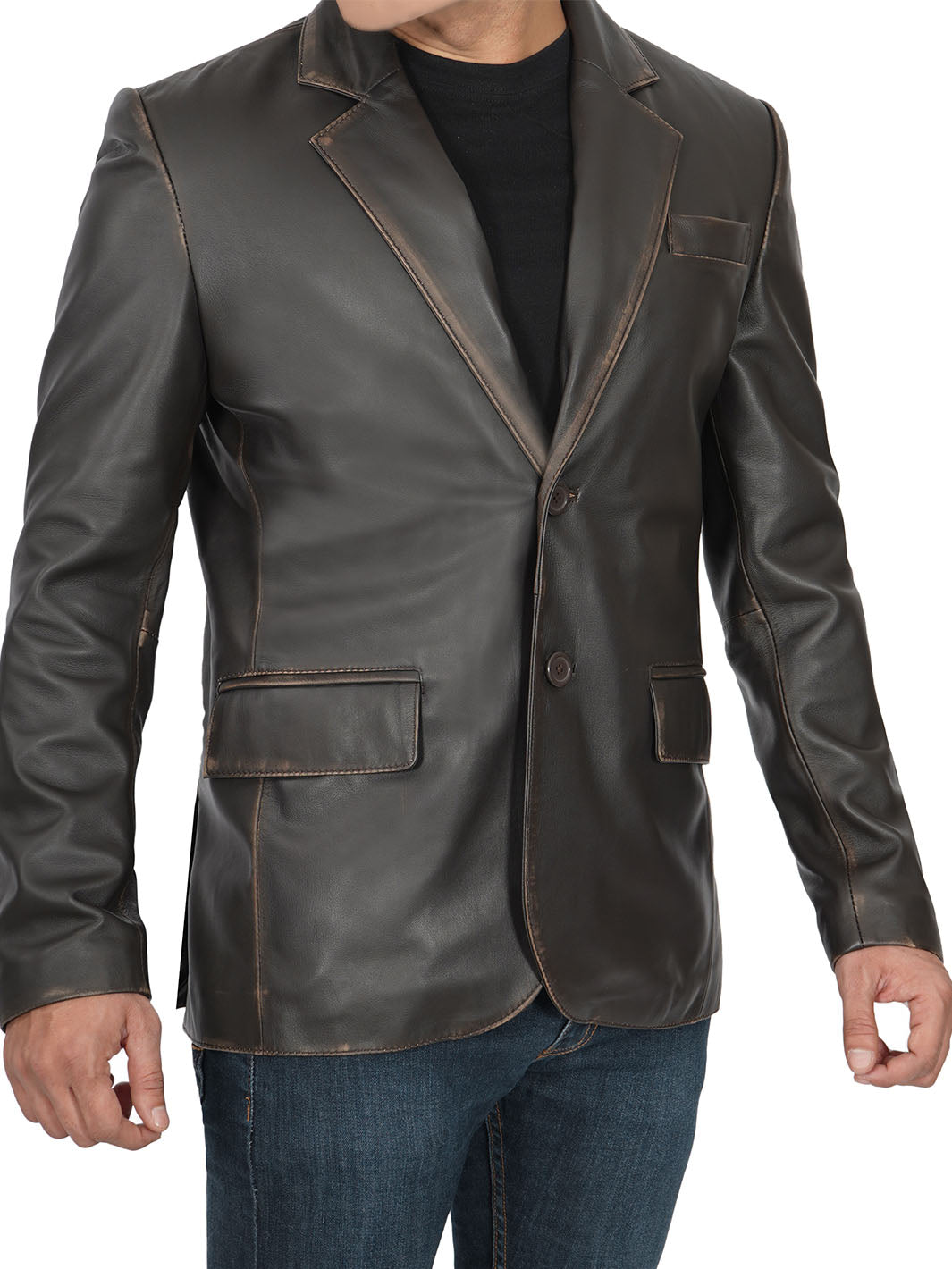 Mens two Button Brown Leather Blazer