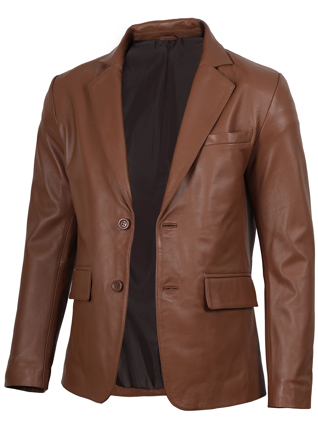 Cognac brown real leather coat