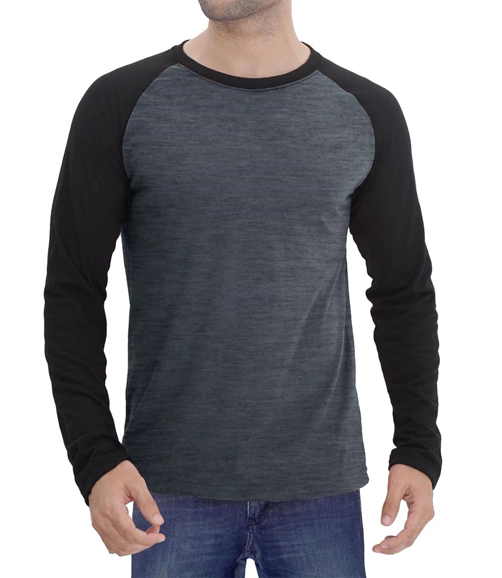 Mens Raglan Charcoal Grey And Black T-Shirt