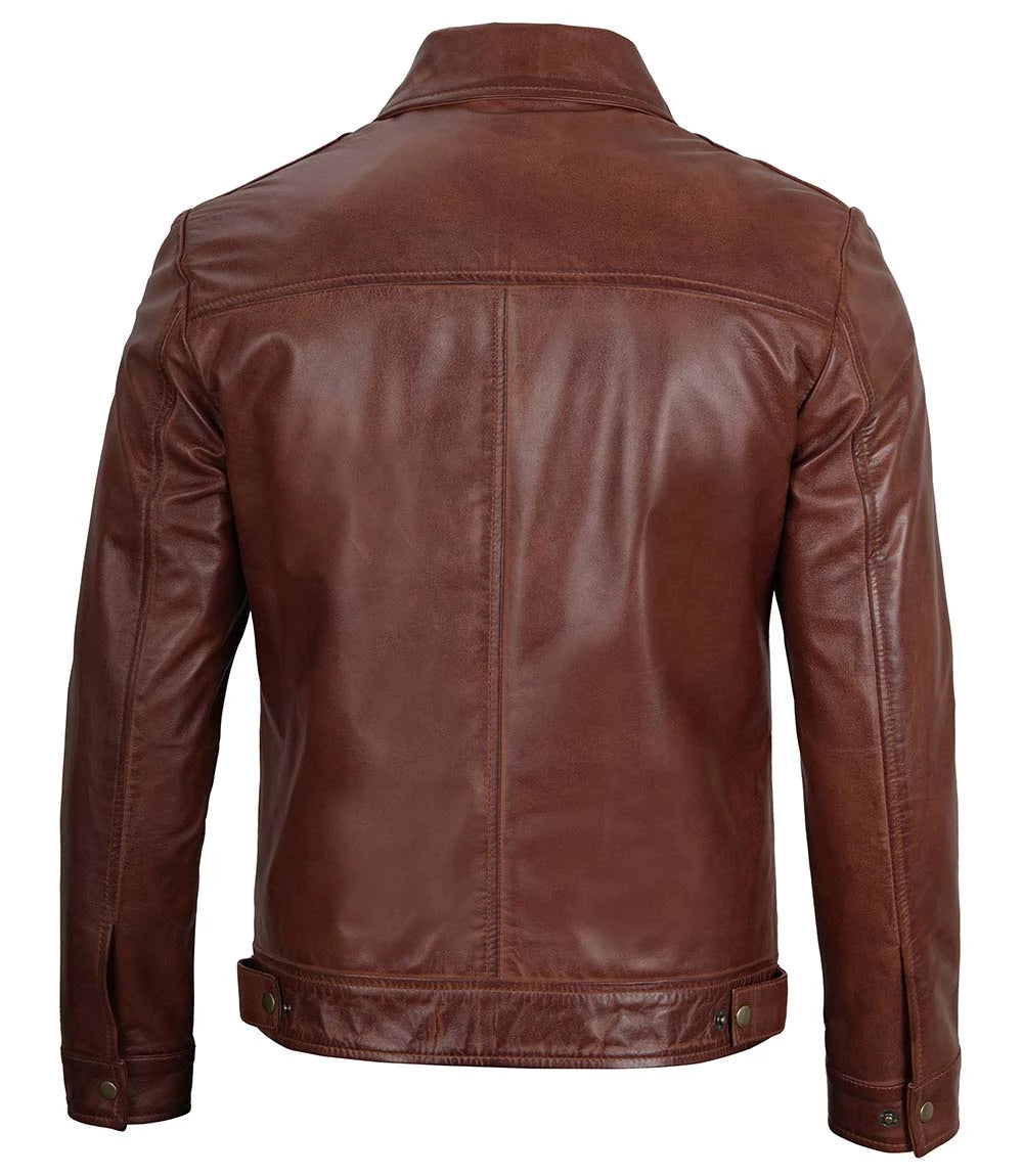 Mens Slim-Fit Leather Jacket tan