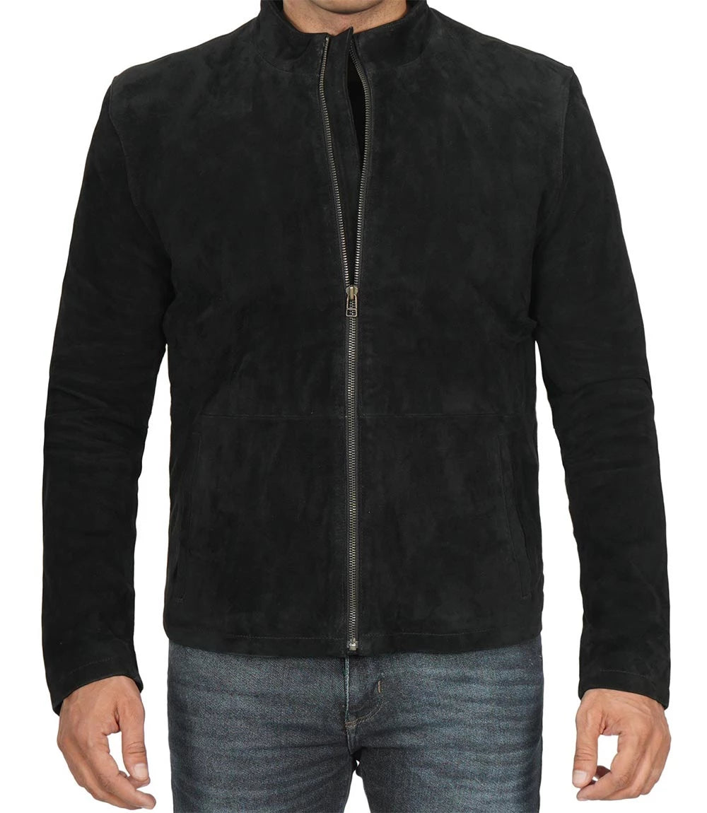 Mens Suede Black Leather Jacket