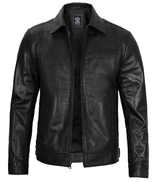 Mens Vintage Black Harrington Leather Jacket