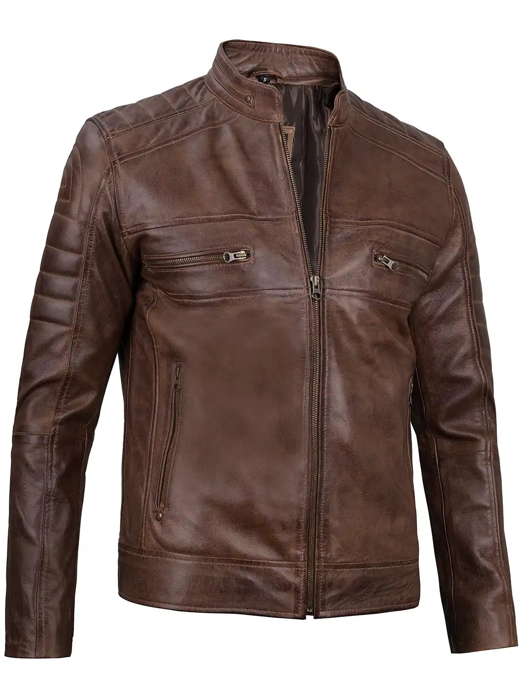 Mens coffee wax leather jacket