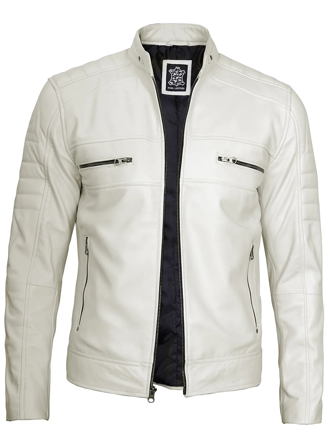 Mens real leather cafe racer jacket