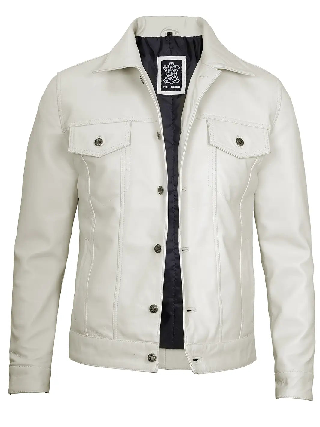 Mens real leather off white jacket