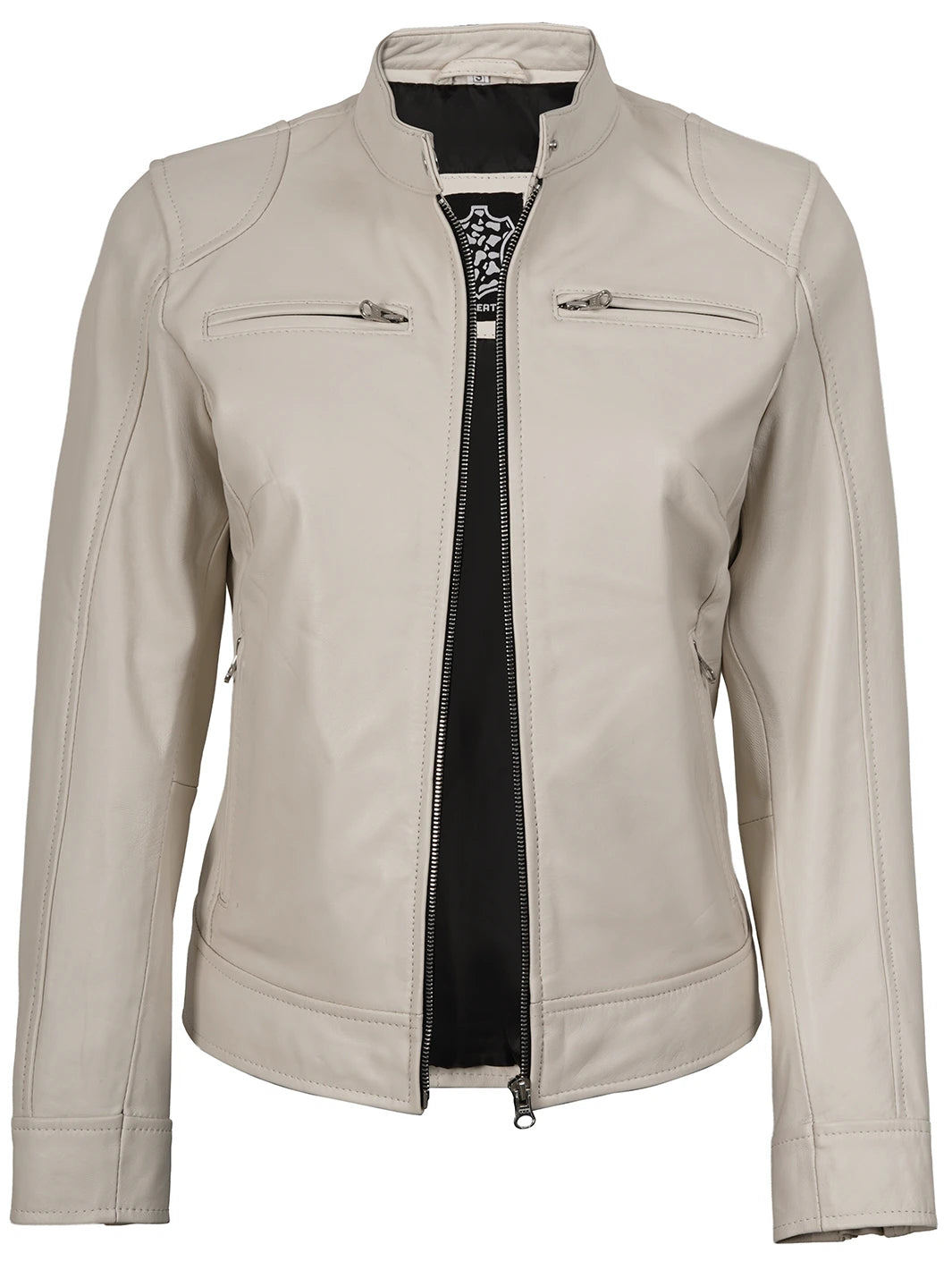Off White Cafe Racer Leather Jackets Womens