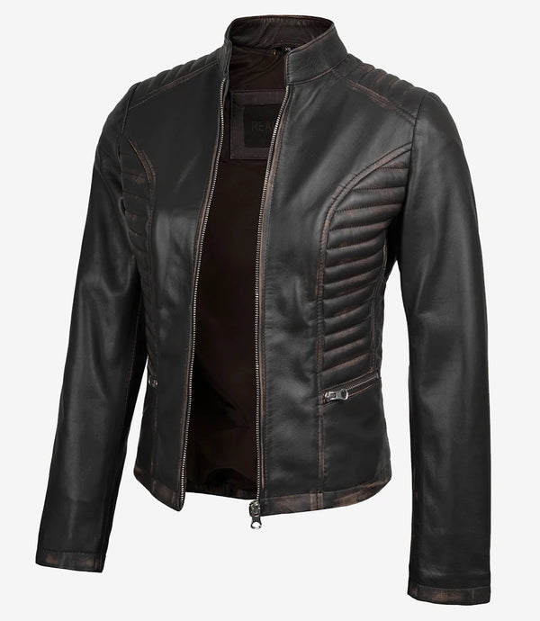 Rachel Women's Vintage Dark Brown Biker Leather Jacket