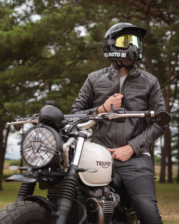 Veste en cuir marron vieilli style Cafe Racer pour homme