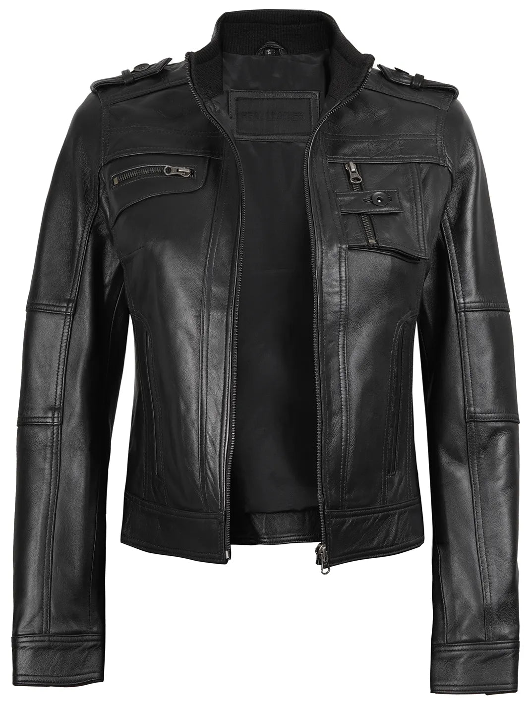 Tavares Womens Black Cafe Racer Leather Jacket