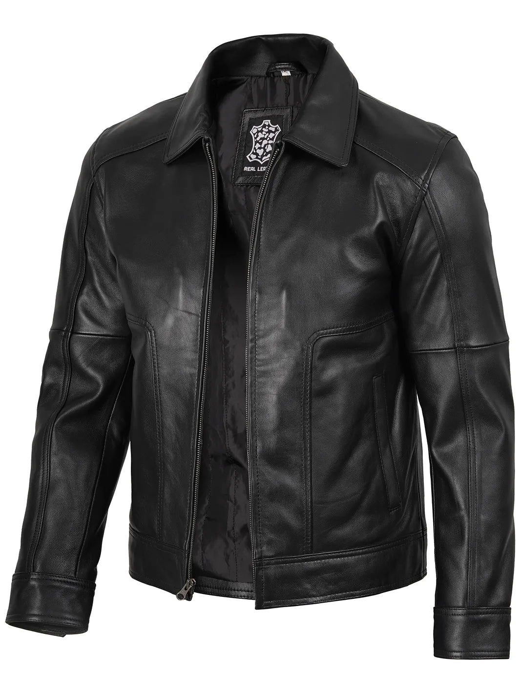 Veste Motard En Cuir Véritable Noir Vintage - Taille 44 - Occasion Avec Signes D'usure