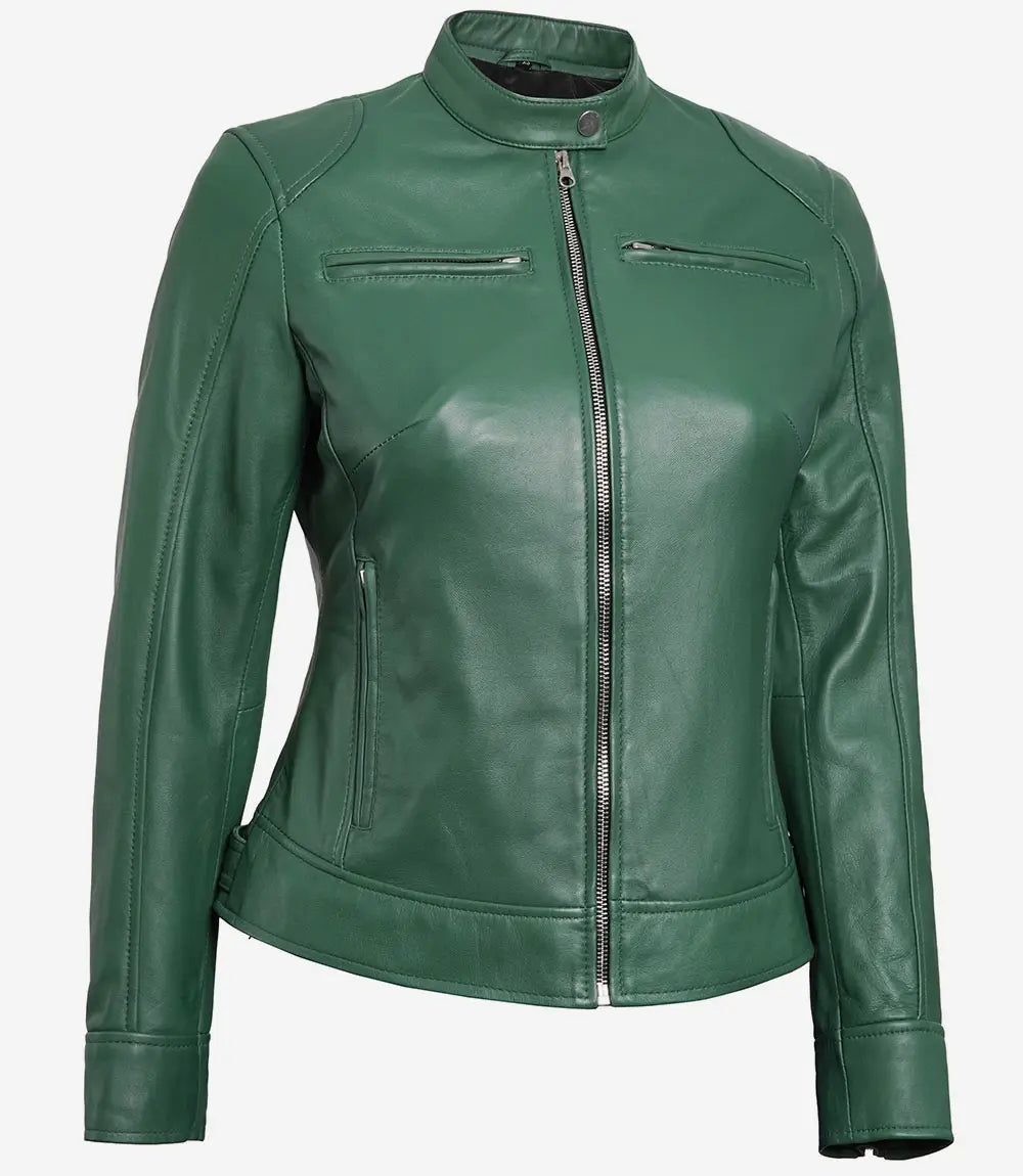 Women cafe racer leather biker jacket