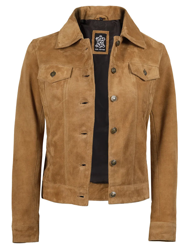 Women's Light Tan Suede Trucker Jacket