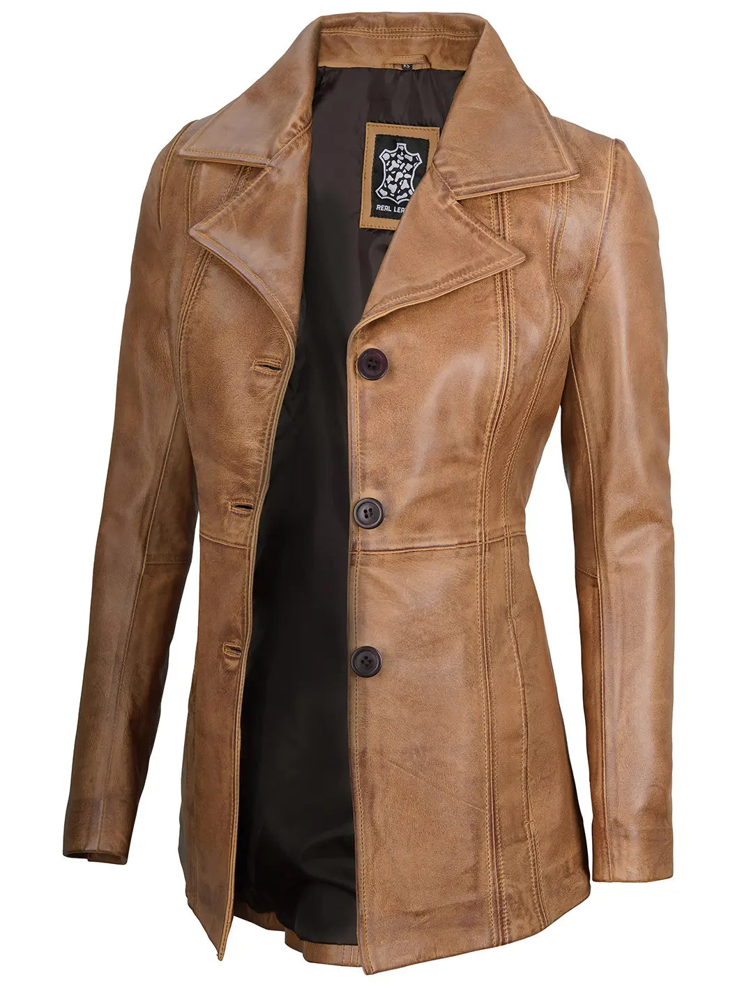 Women camel leather blazer