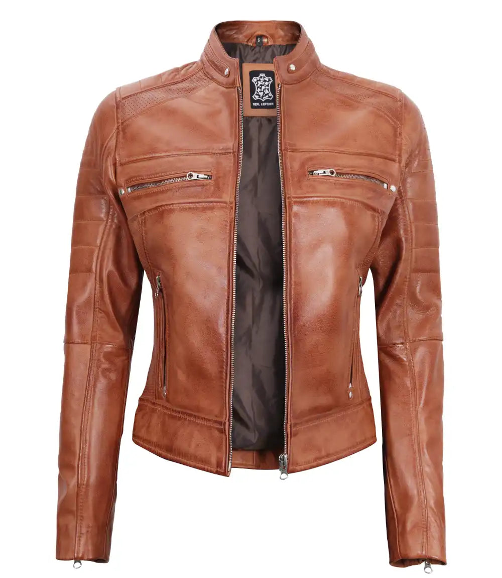 brown leather jacket womens
