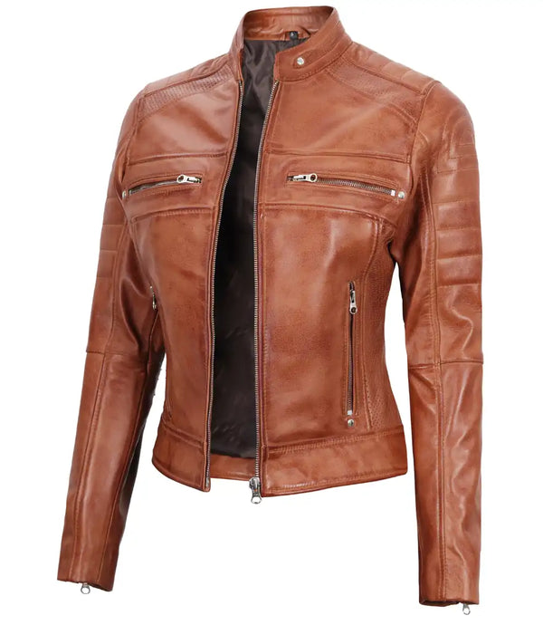 womens brown biker jacket