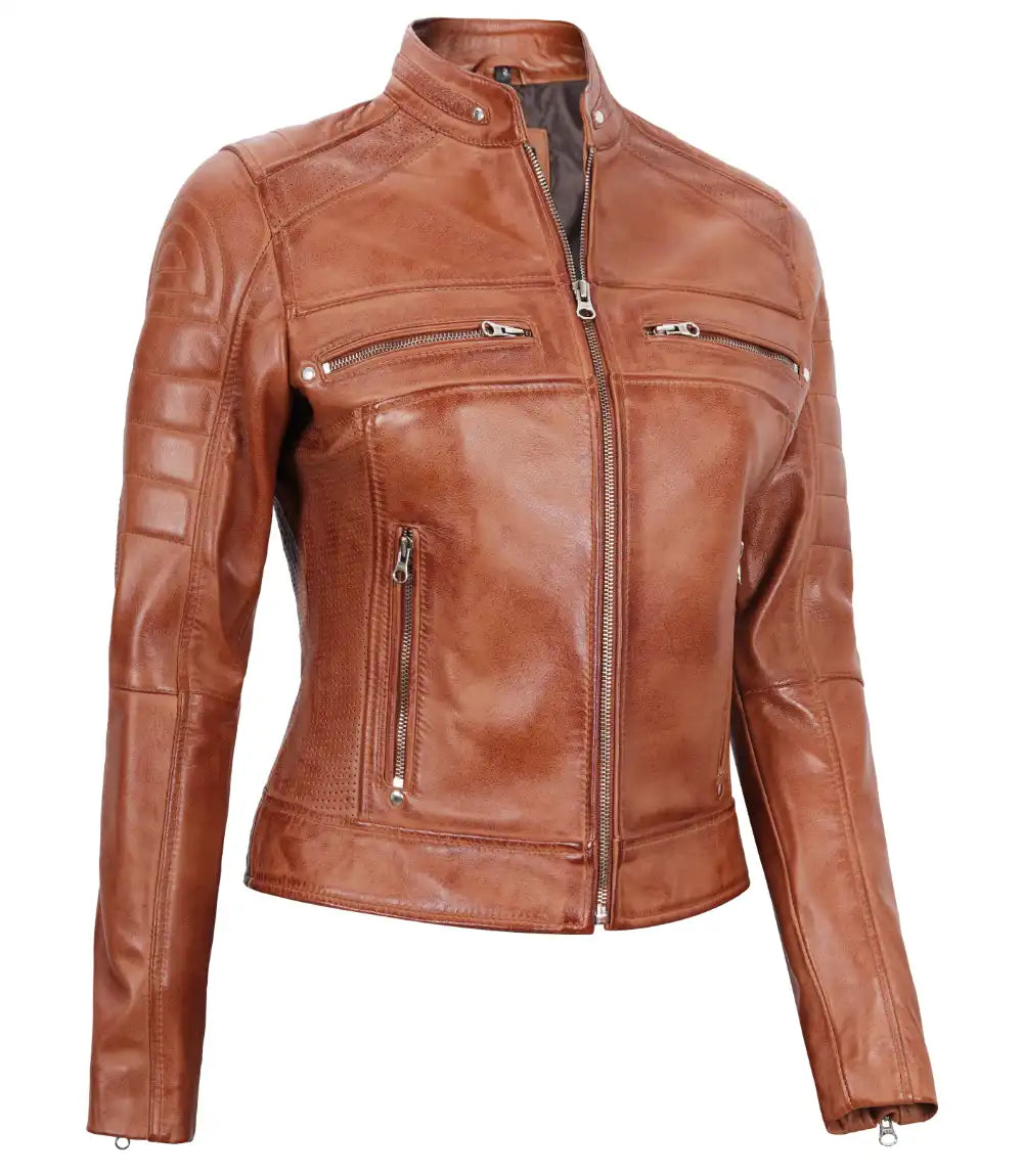 womens brown jacket biker