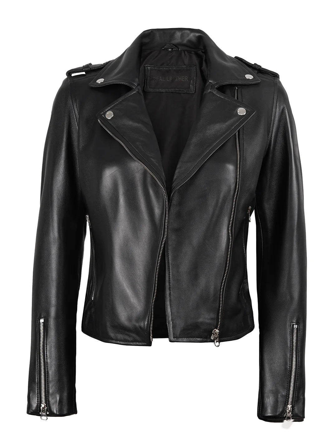 Womens Black Asymmetrical Leather Motorcycle Jacket