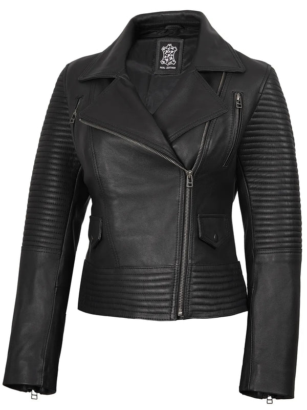 Womens Black Leather Moto Style Jacket